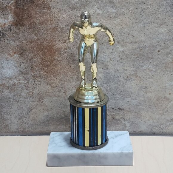 Vintage Mens Swimming Trophy Sports Award Marble Base - Picture 1 of 10